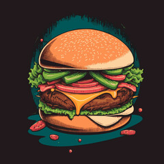 Big burger, Hamburger hand drawn vector illustration Poster
