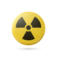 Vector Yellow Warning, Danger Radiation Sign, Button Badge Icon Isolated. Nuclear Power Station, Radioactive Warning Symbol. Circle, Round Dangerous Sign. Design Template. Front View