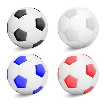 Set of Vector realistic 3D color soccer ball with shadow isolated on white background. Football sport symbol illustration.