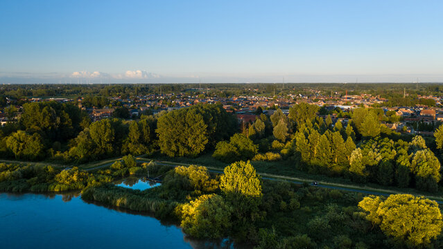 Aerial View of Suburban Edge and Green Fields