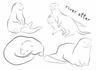 river otter set contour illustration vector