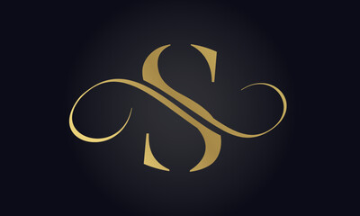 Plakat Luxury Letter S Logo Template In Gold Color. Initial Luxury S Letter Logo Design. Beautiful Logotype Design For Luxury Company Branding.