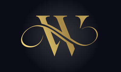 Luxury Letter W Logo Template In Gold Color. Initial Luxury W Letter Logo Design. Beautiful Logotype Design For Luxury Company Branding. - obrazy, fototapety, plakaty