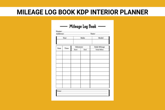 Mileage Log Book Kdp Interior Planner