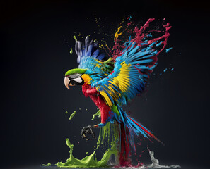 splash of color becoming a parrot - obrazy, fototapety, plakaty