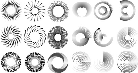  Lines in Circle Form . Spiral Vector Illustration .Technology round Logo . Design element . Abstract Geometric shape . Striped border frame for image
