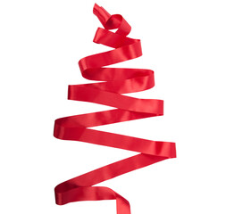 Red xmas ribbon in the shape of a christmas tree