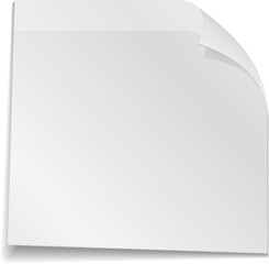 Reminder note mockup with curled corner. Blank white paper