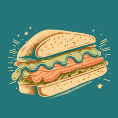 sandwich with cheese sausage and vegetables vector illustration sandwich icon