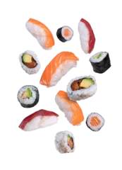 Fotobehang flying maki sushi © Miquel