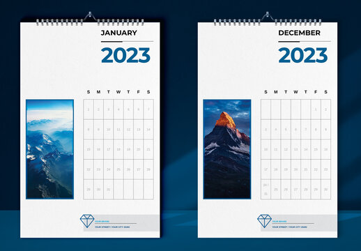Blue Nature Wall Calendar 2023 Layout