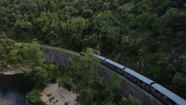 Ardeche train seen from a drone