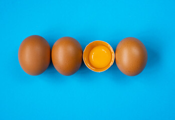 Brown Eggs and Egg Yolk on the Colorful Background, Easter Concept Top View Photo, Uskudar Istanbul, Turkey
