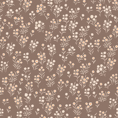 Seamless pattern with small, tiny wildflowers on a light brown background.