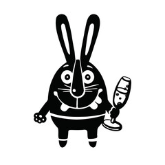 Silhouette festive cartoon hare with champagne, vector illustration