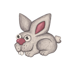 cartoon cute hare curled up, hand-drawn illustration
