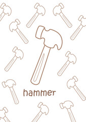 Alphabet H For Hammer Coloring Pages A4 for Kids and Adult