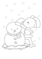 Christmas Animal Rabbit & Snowman Coloring Pages A4 for Kids & Adult