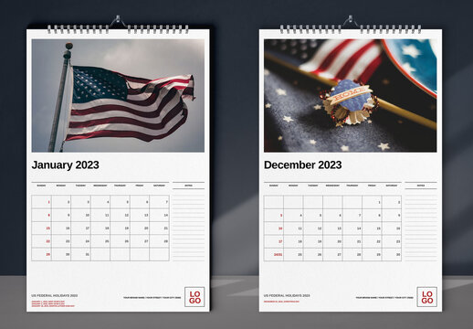 Flags United States Wall Calendar 2023 Layout