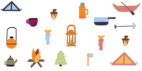 Hand drawn camping set vector graphic
