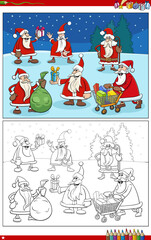 cartoon Santa Claus Christmas characters group coloring page
