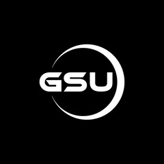 GSU letter logo design with black background in illustrator, cube logo, vector logo, modern alphabet font overlap style. calligraphy designs for logo, Poster, Invitation, etc.