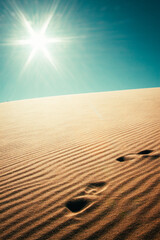 empreintes de pas dans le sable sous le soleil