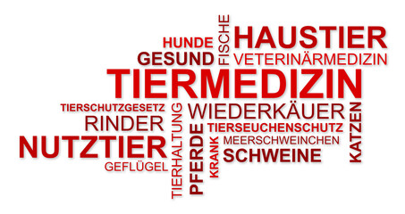 Obraz premium Wortwolke zu Tiermedizin, Veterinärmedizin, Haustier und Nutztier