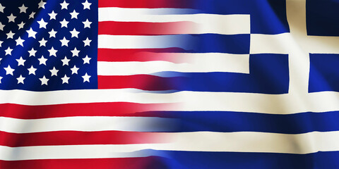 Greece,USA flag together.American and Greek waving flag