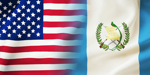 Guatemala,USA flag together.American and Guatemala waving flag