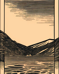 linocut illustration of a mountain