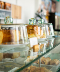 pastry shop, bakery, a place, a bitrina with cakes and breads