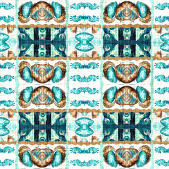 Teal beach house coastal style patchwork pattern tile. Modern nantucket summer printed fabric seamless repeat.