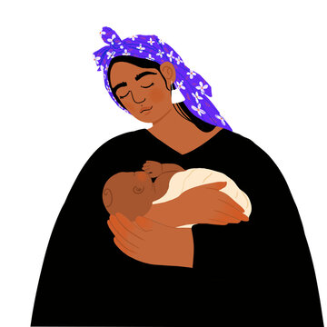 Madre mapuche con su beb&eacute; en los brazos
