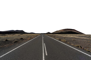 road in the volcanic desert Lanzarote transparence background