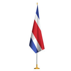 Isolated small national flag of Costa Rica vector with golden flagpole.Standing miniature flag of Costa Rica
