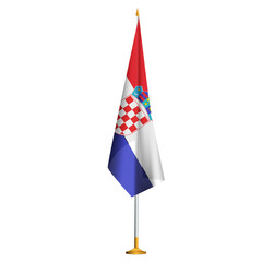 Isolated small national flag of Croatia vector with golden flagpole.Standing miniature Croatia flag