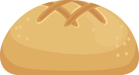 Round bread loaf icon. Cartoon wheat bakery