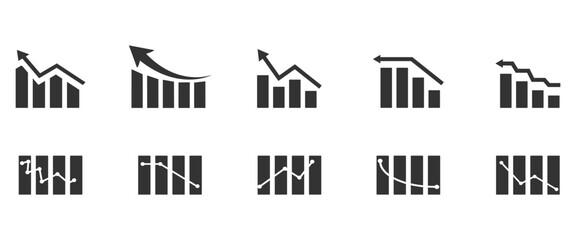 Growing graph icons set. Vector illustration.  