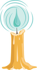 Green flame candle icon. Cartoon magic fire