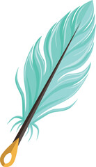 Green feather icon. Fantasy quill. Cartoon symbol