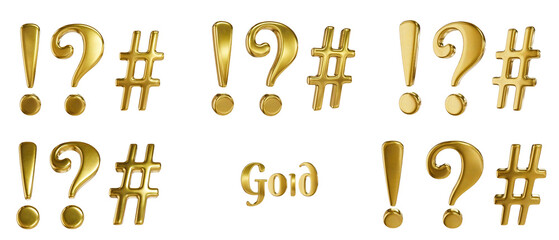 3D alphabet. Golden font with transparent background. Gold. Signs, minus, plus, . 5 variants at different angles.