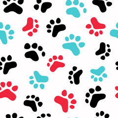 Animal tracks. The pattern is seamless, vector. Cartoon Footprints of Pets. Background for packaging and textiles.