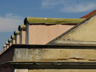 Traditional roof with dormers in the historic city center of Lisbon. Portugal.
