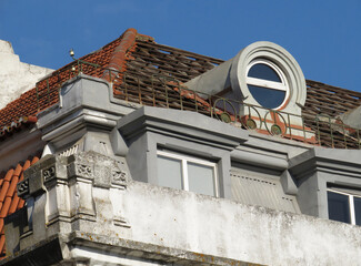 Traditional roof with dormers in the historic city center of Lisbon. Portugal.