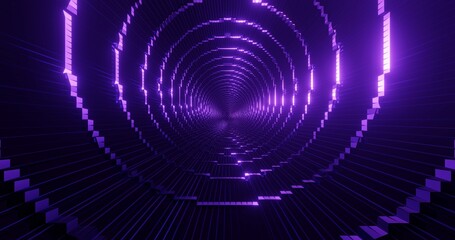 Virtual reality interior background glowing tunnel 3d render