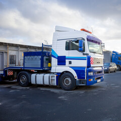 heavy-duty truck on loading in the warehouse area