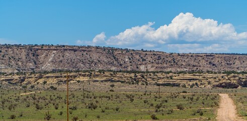 Panoramic view of the desert of Canoncito, New Mexico, USA.