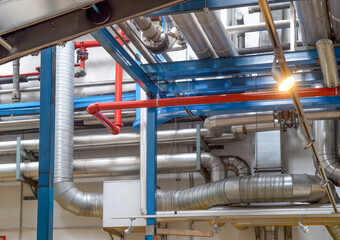 interior of the chemical industry, detail of piping lines and the metal structure
