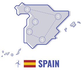 Spain Map Contour With Wind Generator Renewable Energy